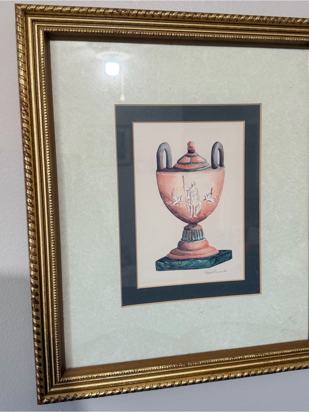Greacean Urn Peggy Abrams Print 4.5"x6" In Matted 13"x15" Gold Frame